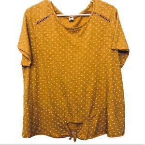 Old navy tie front mustard marigold yellow polka dot top front tie t shirt XL